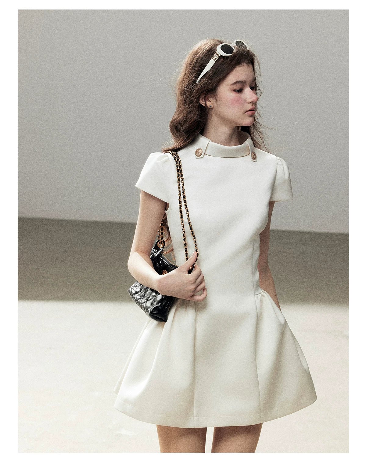 "Light Above the Clouds" Cream Ivory Satin Fit & Flare Mini Dress