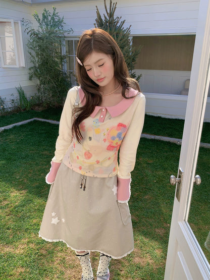 “Spring Palette Reverie” Apricot Cropped Knit Top