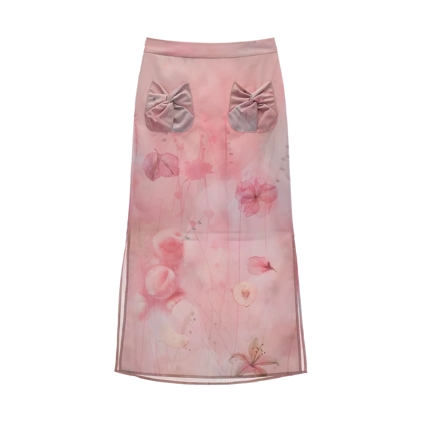 "Peach Bloom Mood" Bow Cami & Midi Skirt Set WE906