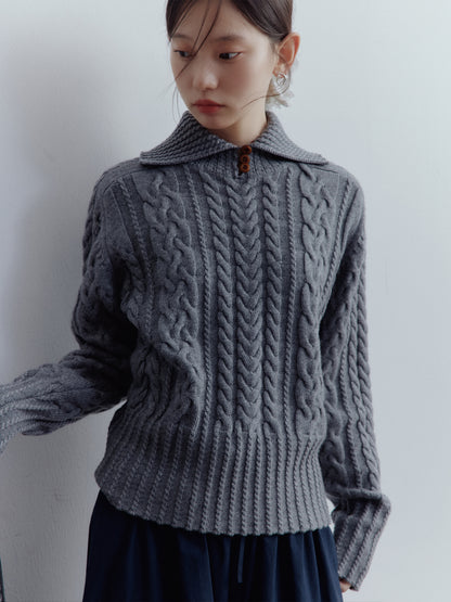 FUSSED A Nerd’s Daily Twist Cable & Textured Pullover – Mist Grey FOF-25SS164a
