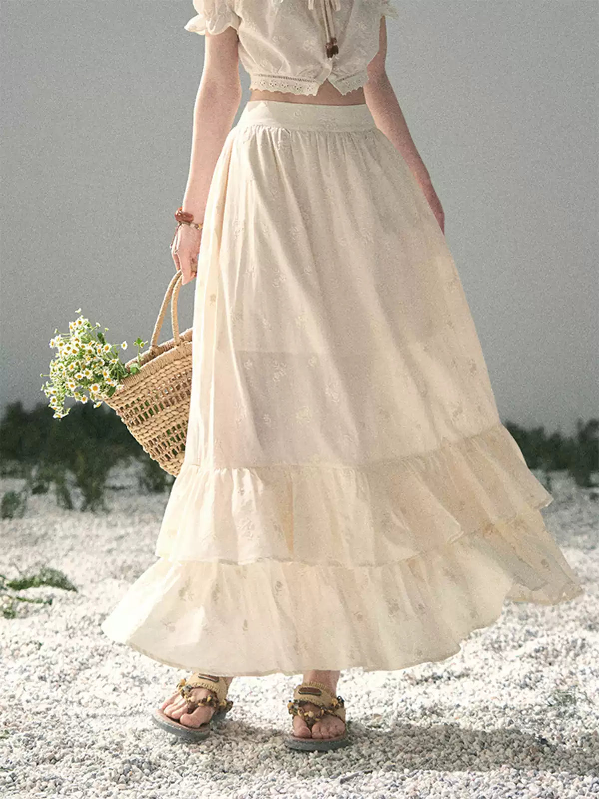 “Fallen Into the Garden” Dutch Cream Two-Piece Skirt Set 5635432