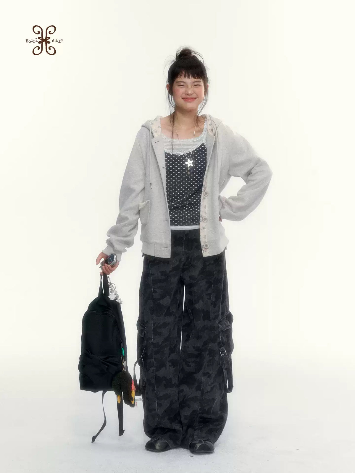 “Blooming Reverie” Light Heather Gray Floral Hooded Cardigan Sweatshirt