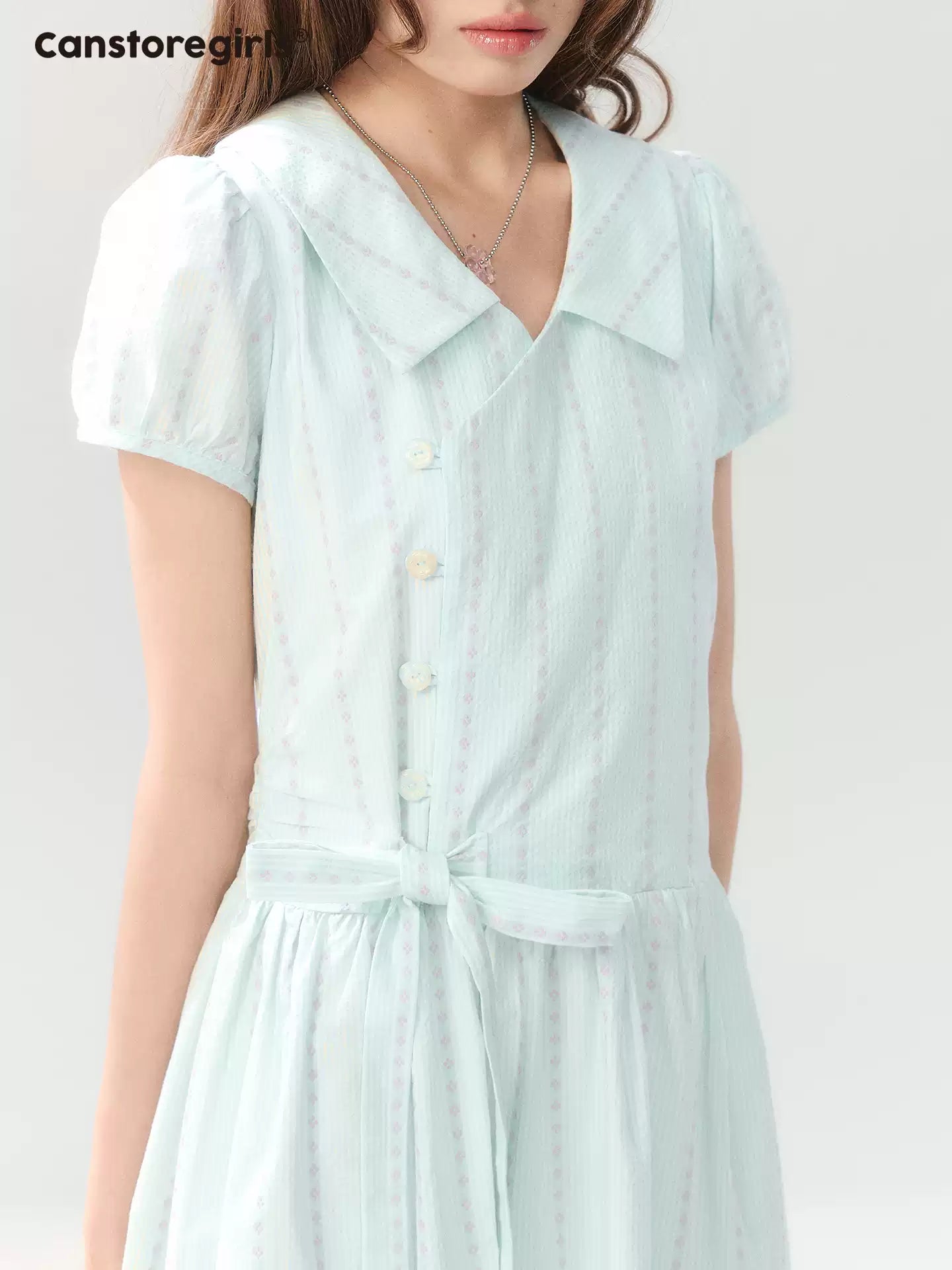 "Early Summer Letter" Blue Stripe Bow-Tie Wrap Dress PP2026211
