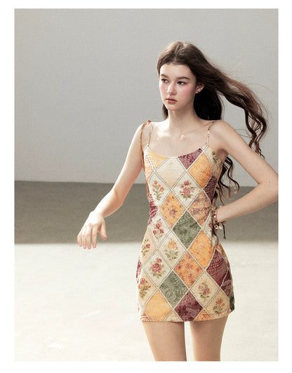 "In Her Lingering Gaze" Van Dyke Brown Floral Cami Bodycon Mini Dress