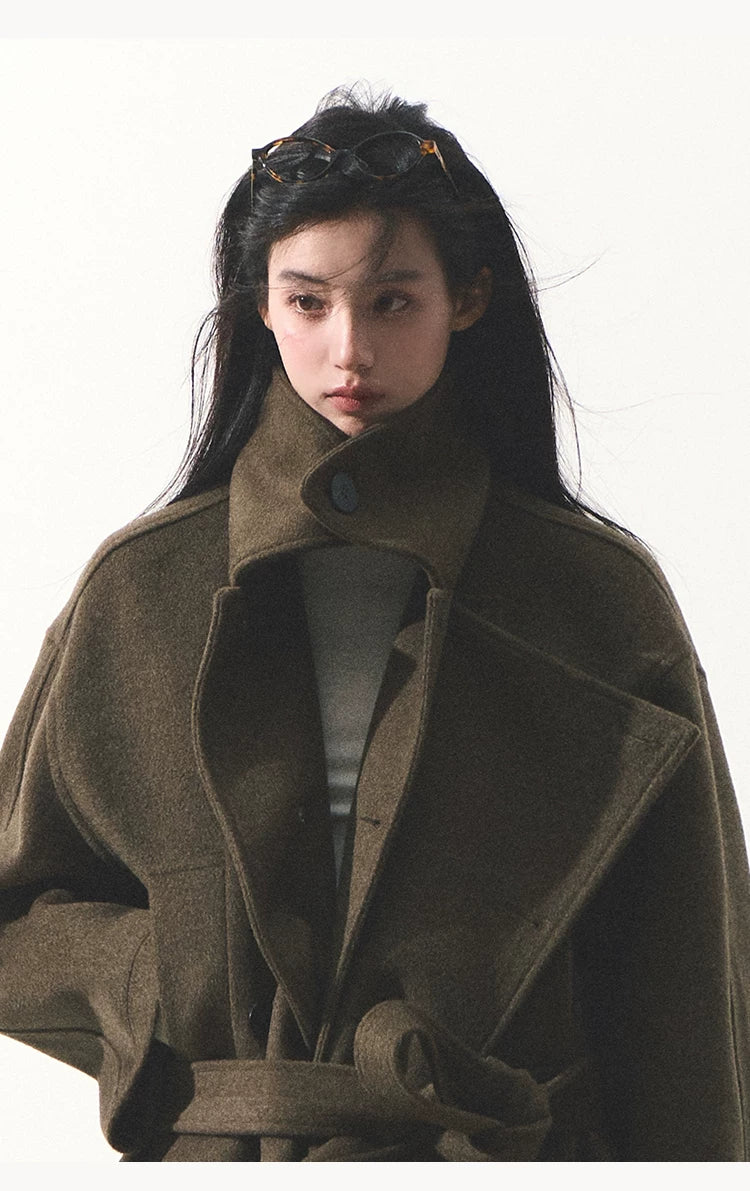 OAKMOO/ "The Flowers Are in Full Bloom" Jade Green Wool-Blend Short Belted Coat