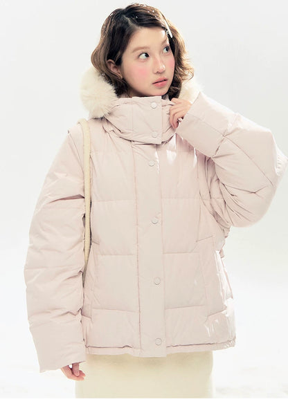 "Blush Cloud Haven" Misty Pink 2-Way Detachable Sleeve Down Jacket & Vest
