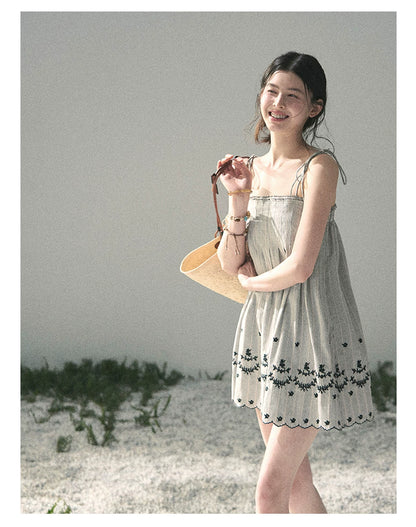 “Ripples Along the Hem” Misty Sea Gray Reversible Babydoll Dress