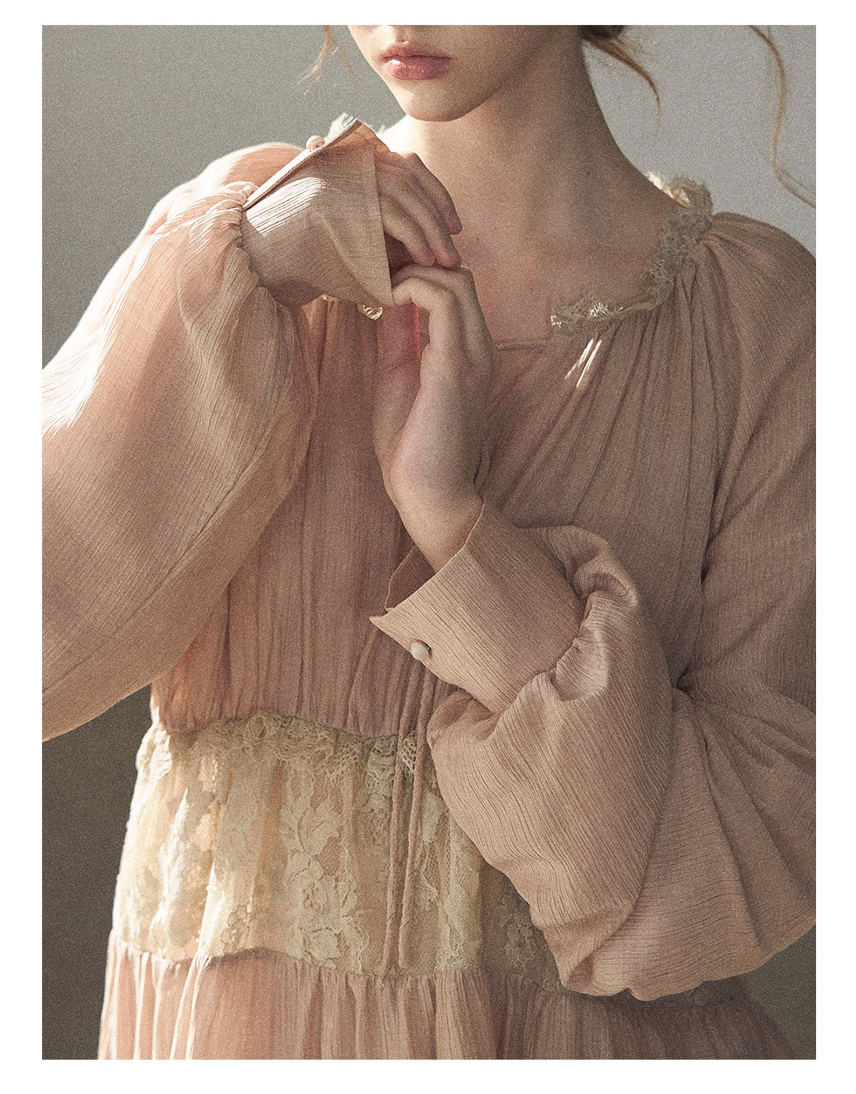 170726 "Ripples of Autumn" Milk Tea Lace Blouse & Bubble Shorts Set
