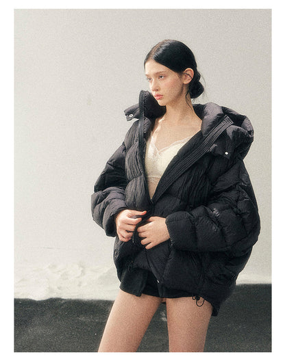 少也眼 "Thawing Snow Realm" Matte Nylon Down Puffer Jacket - Quiet Black