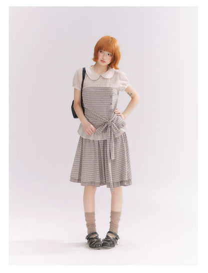 “Old Keepsake Letters” Frost Gray Doll Collar Lace Two-Piece Set