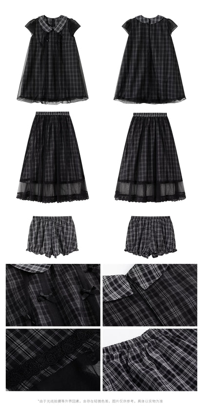 "Soft Check Reverie" Plaid Top, Skirt & Shorts Set LL2026014