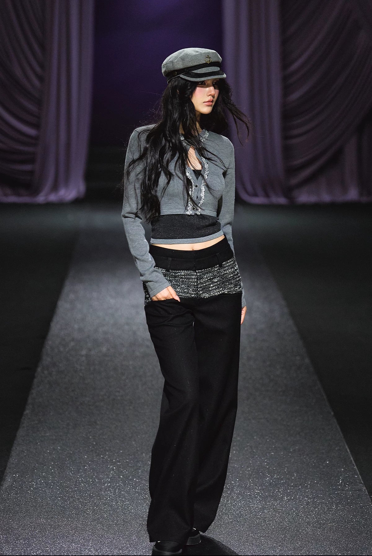 "Midnight Atelier" Black Double-Waist Straight-Leg Trousers