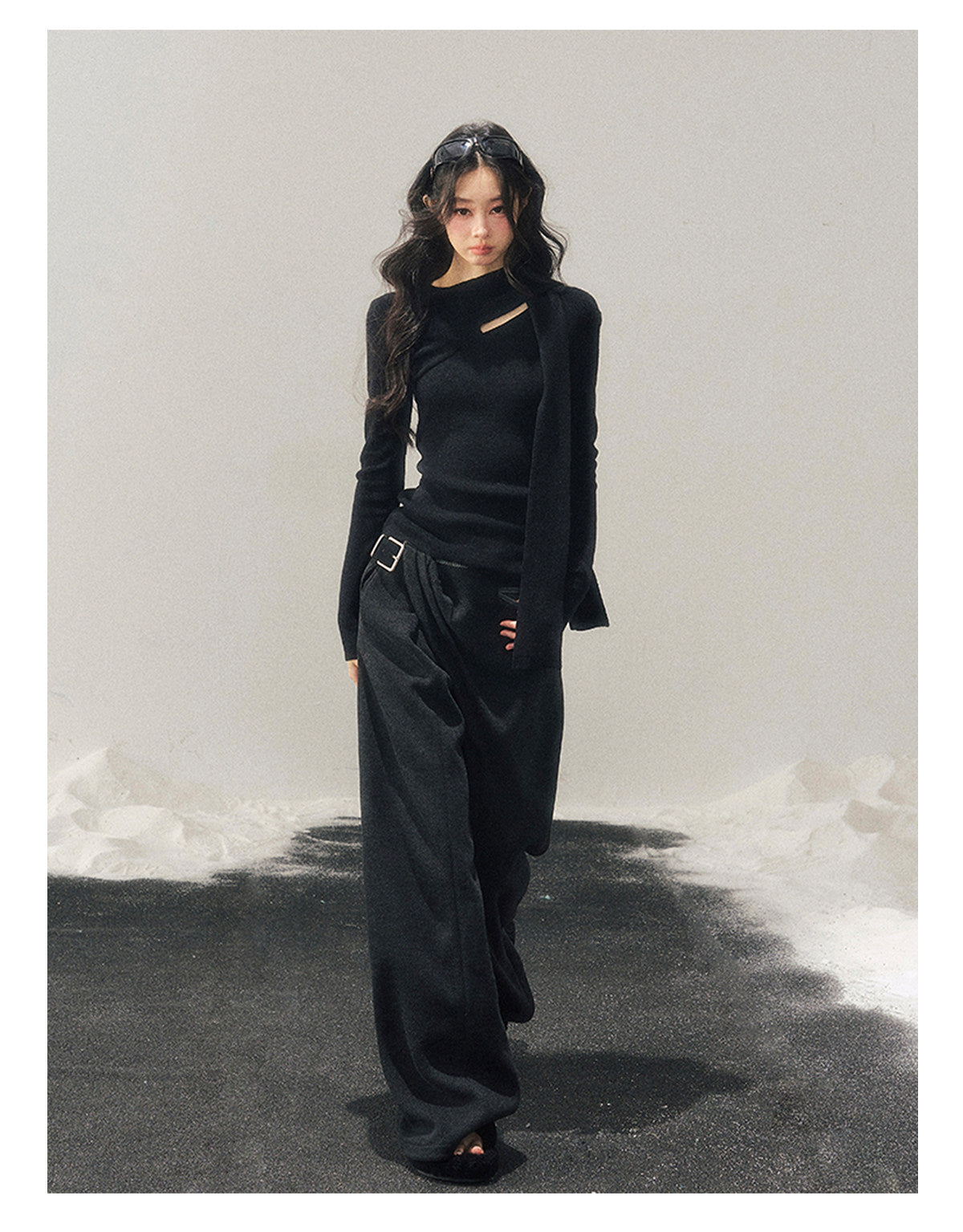 少也眼 "Dusk of Memory" Cropped Knit T-Shirt - Serene Black