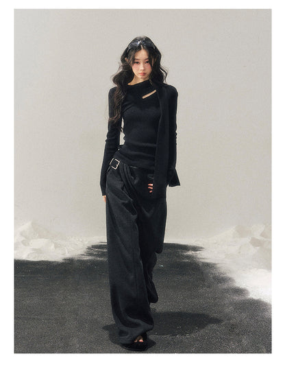 少也眼 "Dusk of Memory" Cropped Knit T-Shirt - Serene Black