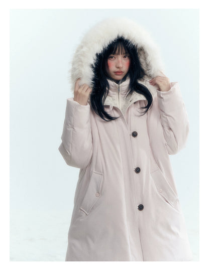 Horridale - Snow-Dusted Floral 90% White Duck Down Puffer Jacket (Light Peach Pink / Silver Gray)