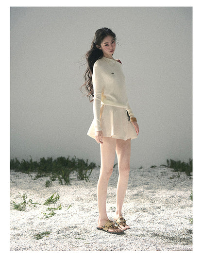 “Ashes of Yesterday” Moonstone White Off-Shoulder Layered Knit Top