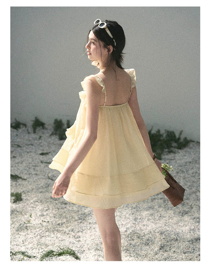 “Tenderly Entwined” Soft Butter Yellow Ruffle Babydoll Dress 4563543