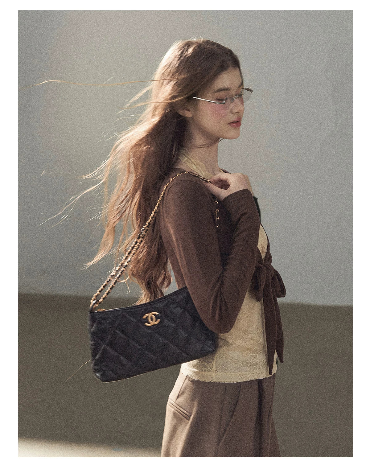 AOMALM - "Tender in This Moment" Rich Cocoa Faux Two-Piece Lace Top