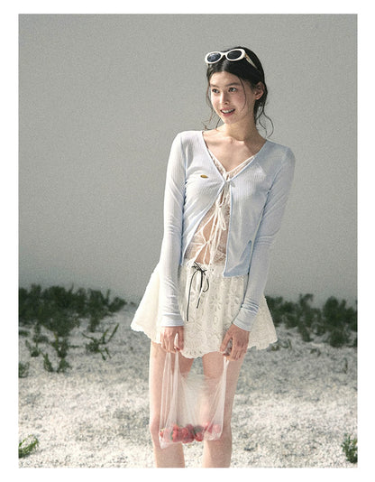 “Dreams Between Seams” Baby Blue Layered Lace Top