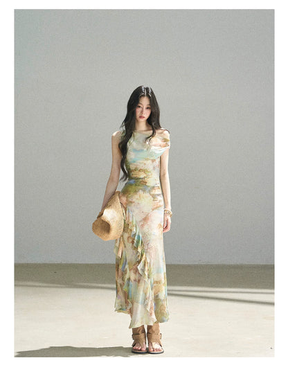 "Daisies & Poppies" Misty Meadow Off-Shoulder Lace Maxi Dress