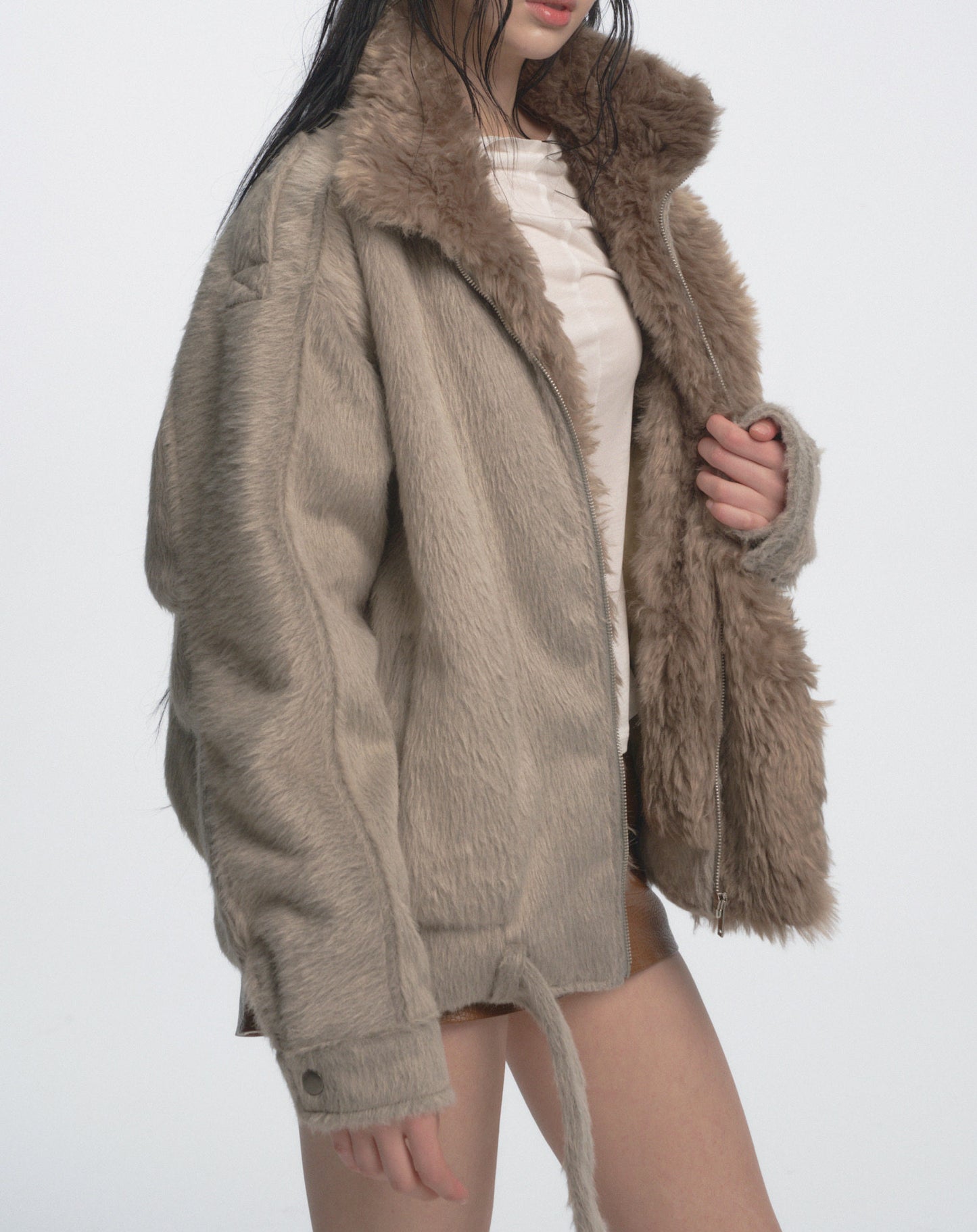 Muirgen - Gray Y2K Long-Pile Faux Shearling Padded Jacket