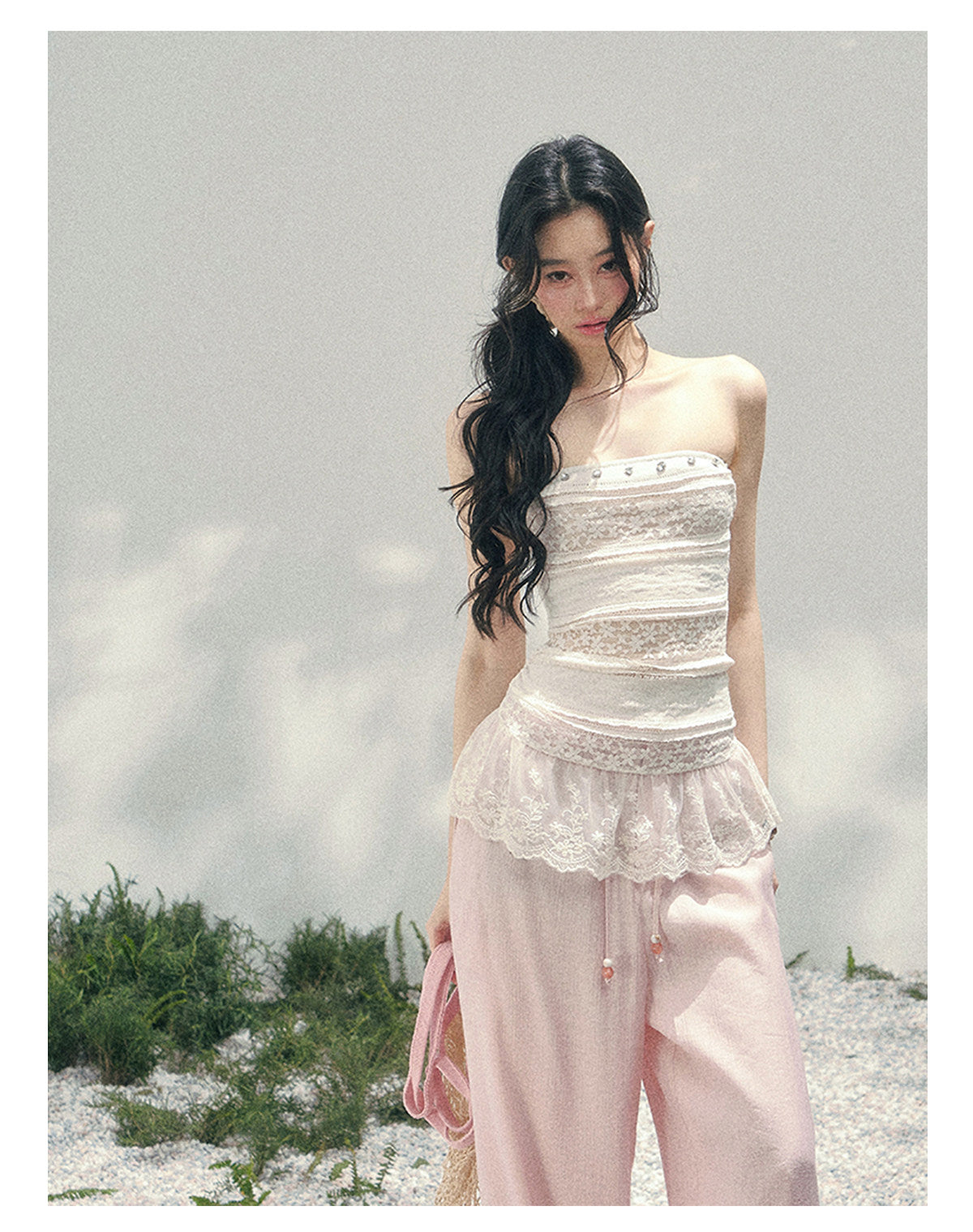 “Misty Muse” Sheer Lace Trim Tube Top Tee