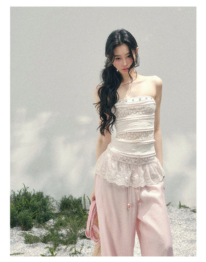 “Misty Muse” Sheer Lace Trim Tube Top Tee