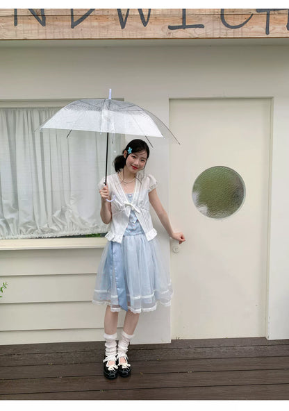 [RF] “Sweet Bluebell” Light Blue Plaid Lace-Trim Three-Piece Set