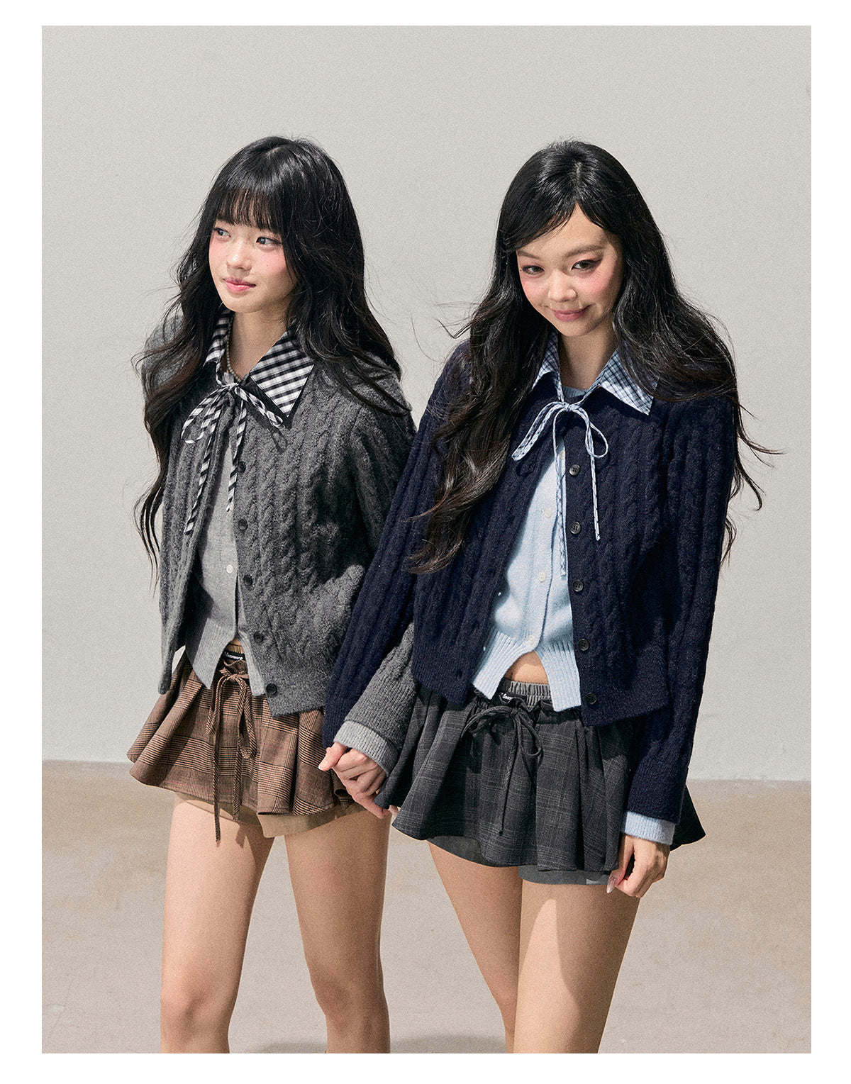 少也眼 “She Sinks into Dusk” Faux-Layered Cable-Knit Cardigan 511256