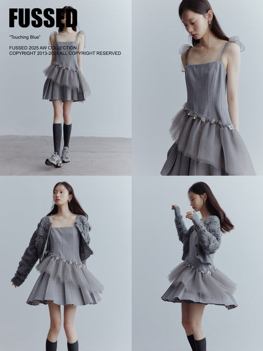 FUSSED Moonlight Elf Beaded Tulle Dress – Storm Gray FOF-25AW204
