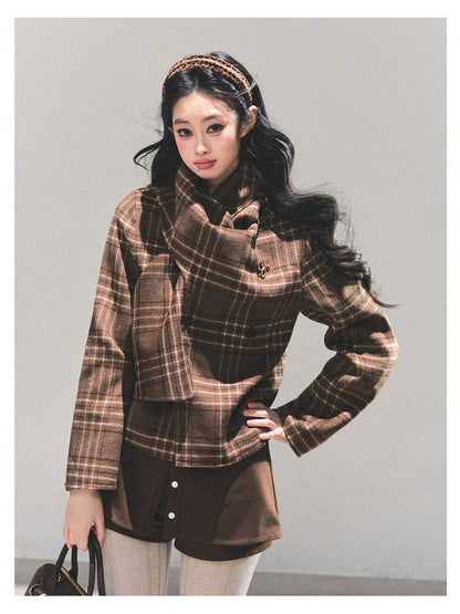 少也眼 “Twilight Forest" Woolen Oversized Coat - Plaid Brown