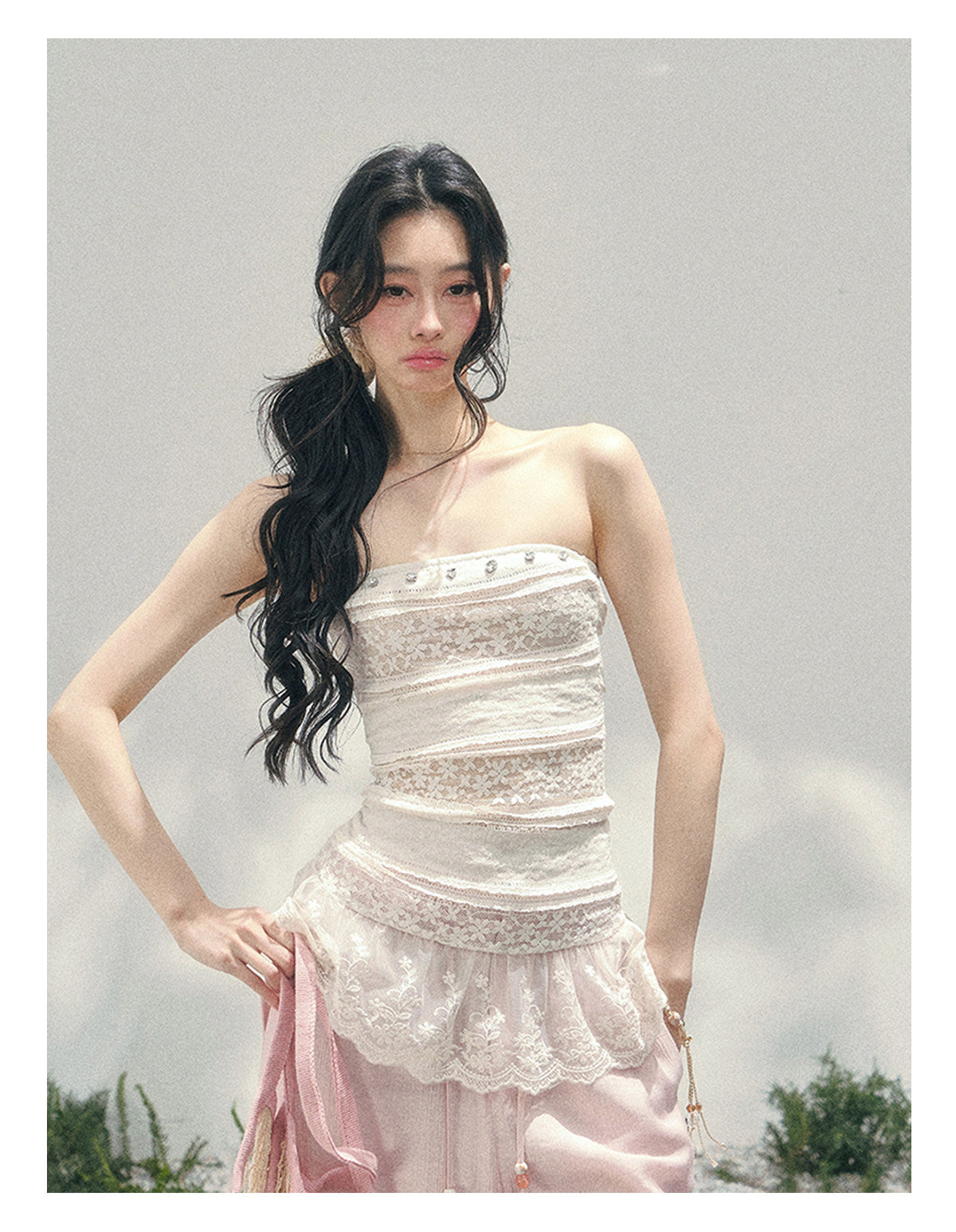 “Misty Muse” Sheer Lace Trim Tube Top Tee