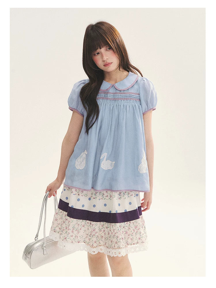 "Moonlight Grape" Vintage Floral Polka Dot Lace A-Line Skirt
