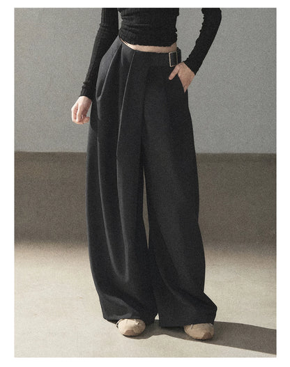 AOMALM - "A Touch of Autumn" Loose Relaxed Balloon Wide-Leg Pants With Belt (Dusty Taupe Brown / Quiet Black)
