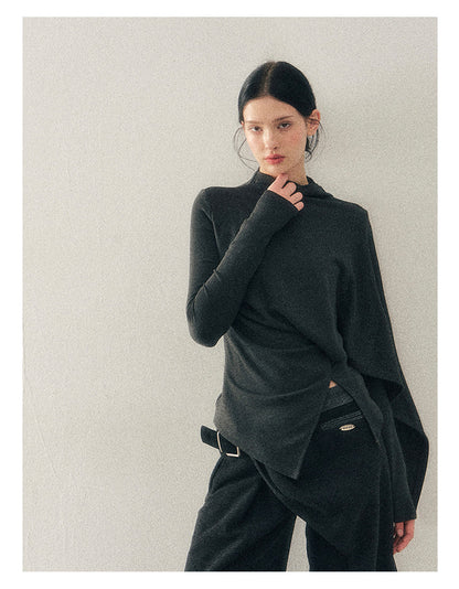 少也眼 "She Outshines the Fireworks" Charcoal Asymmetrical Wrap Top