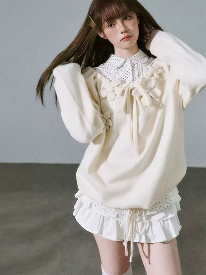LOST FOREST - Cream Apricot Drawstring Knit Sweater