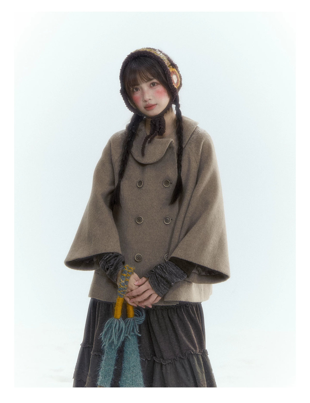 Horridale - Asymmetric Peter Pan Collar Wool-Blend Cape Coat – Oatmeal Beige