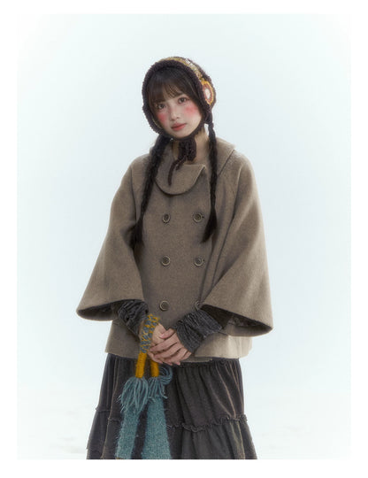Horridale - Asymmetric Peter Pan Collar Wool-Blend Cape Coat – Oatmeal Beige