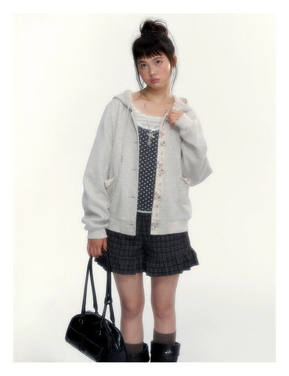 “Blooming Reverie” Light Heather Gray Floral Hooded Cardigan Sweatshirt