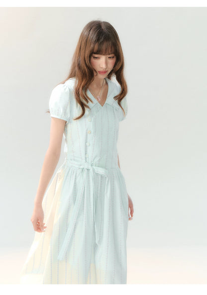 "Early Summer Letter" Blue Stripe Bow-Tie Wrap Dress PP2026211