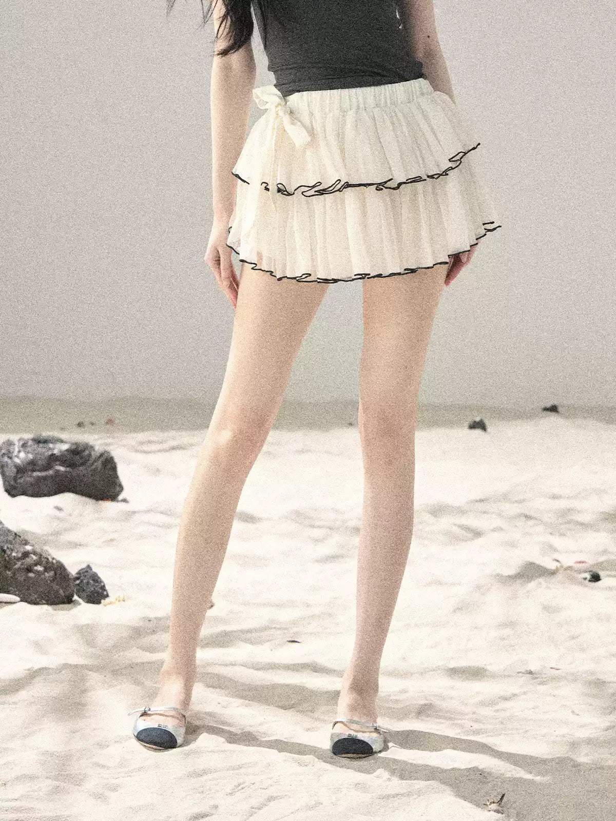 "Flowing Tulle" Cream Apricot Mesh Chiffon Layered Mini Skirt