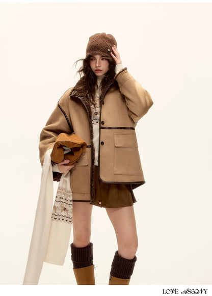 ASGONY - Brown Reversible Suede & Faux Shearling Jacket