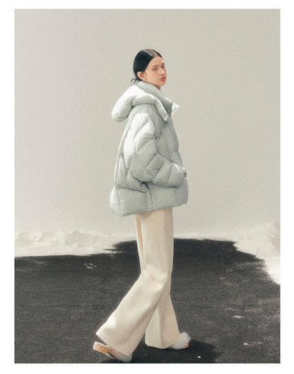 少也眼 "Thawing Snow Realm" Matte Nylon Down Puffer Jacket - Glacier Blue