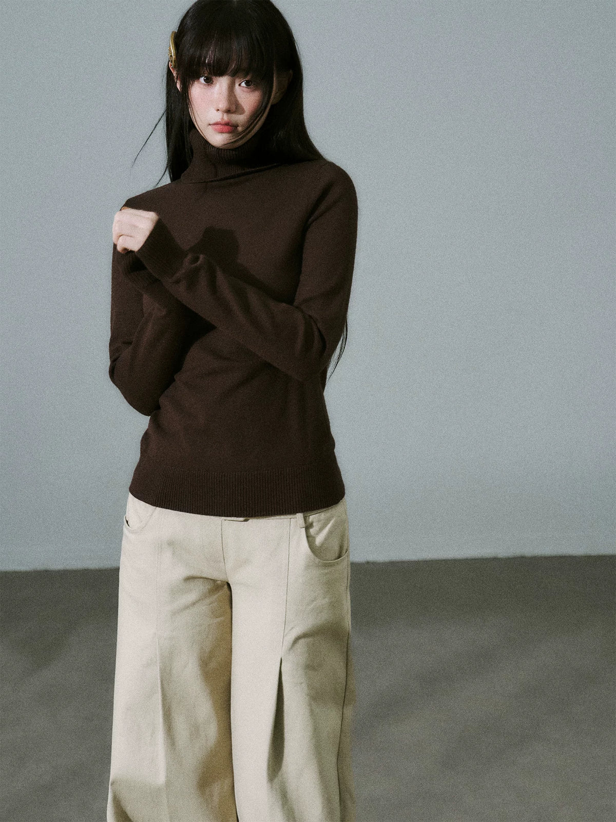 LOST FOREST - Stretch High-Neck Base-Layer Top (Apricot / Black / Dusty Pink / Deep Brown)