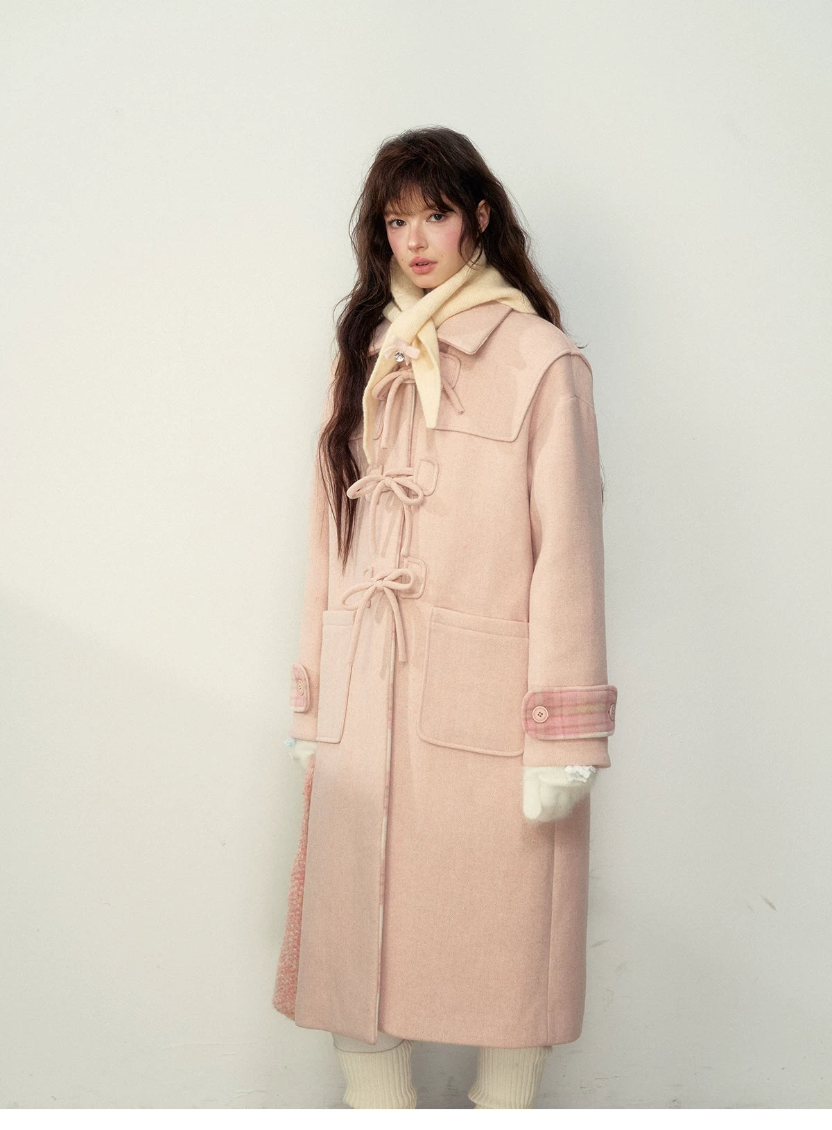 SunsetPark - Vintage Teddy Bear Bow Toggle Wool Coat (Blush Pink / Brown Bear)