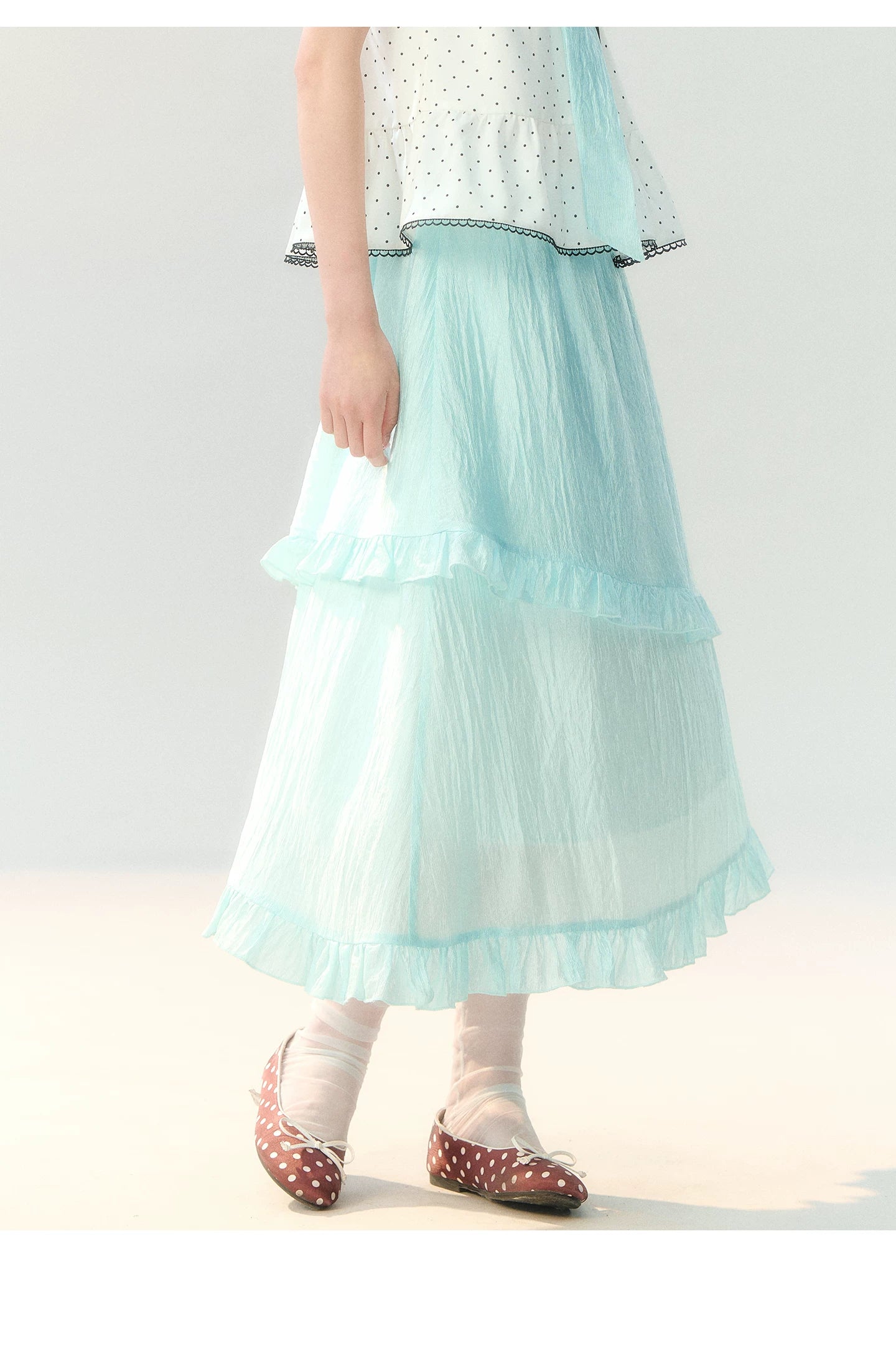 "Polka Dot Water Dream" Mint Green Ruffle Skirt Set PP2026229