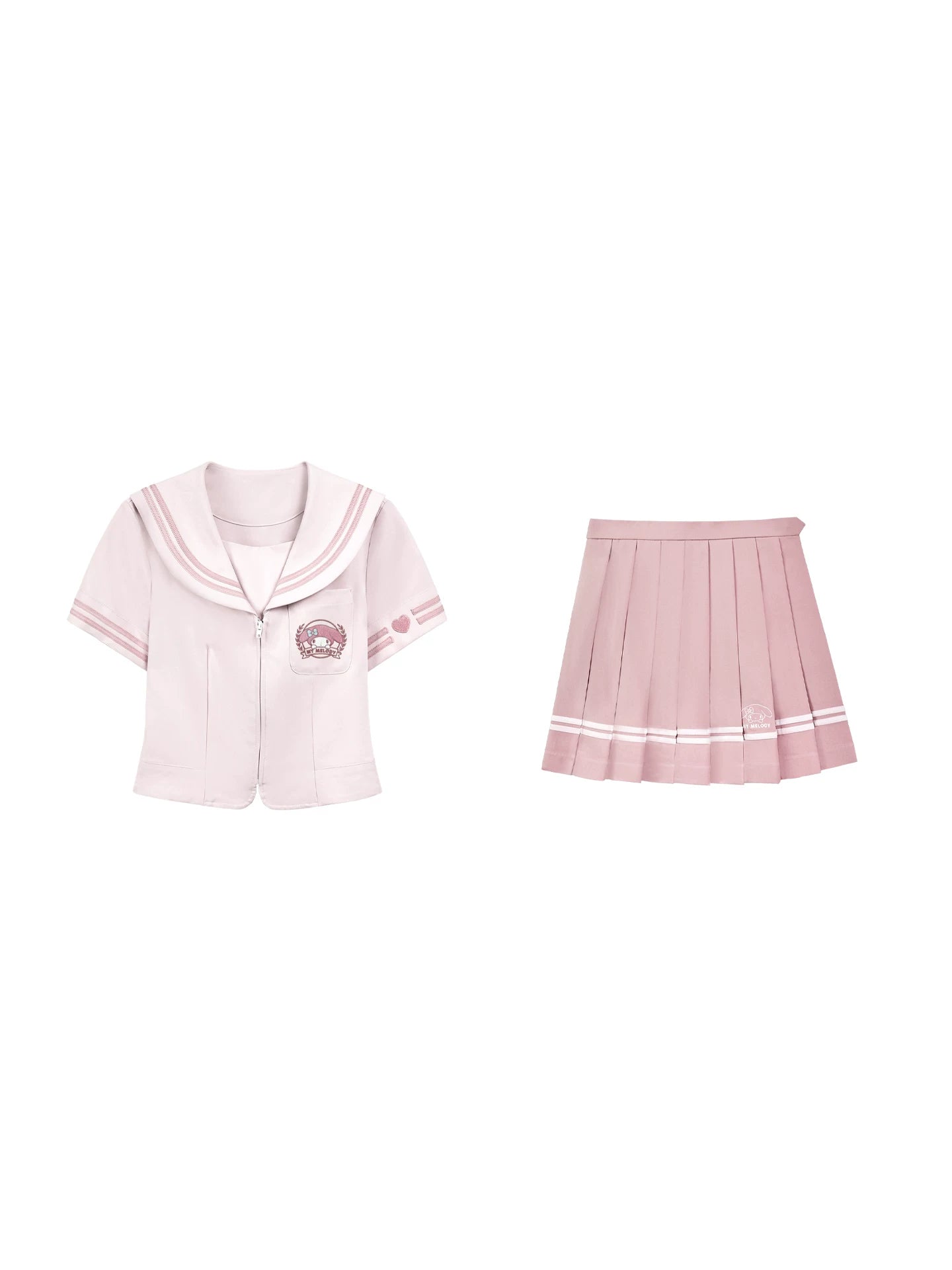 "Cherry Melody" Pink Sailor Uniform Set (Sailor Collar Shirt + Pleated Skirt + Ribbon Bow)