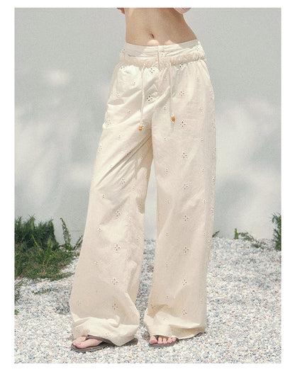 少也眼 "Misty Walk Pants" Cream Apricot Wide-Leg Chiffon Pants 546566