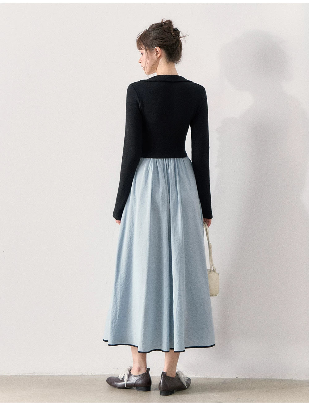 [TMMG] French Vintage Ruffle Dress & Cropped Knit Cardigan Set
