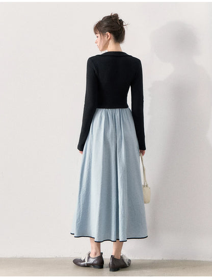 [TMMG] French Vintage Ruffle Dress & Cropped Knit Cardigan Set